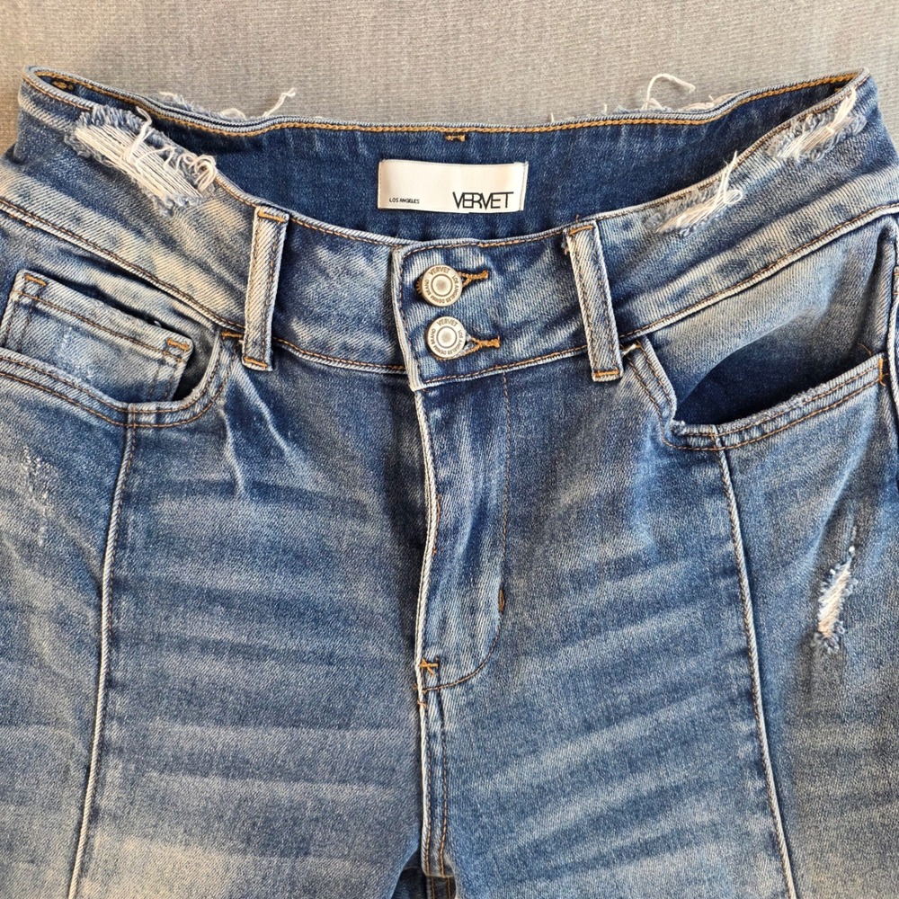 Vervet by Flying Monkey Colorblock Flare Jeans High Rise Panel Denim Sz 28 Boho - Picture 2 of 12